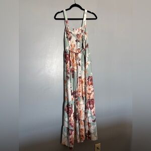 Band of Gypsies Floral Maxi Dress in Teal and Burgundy